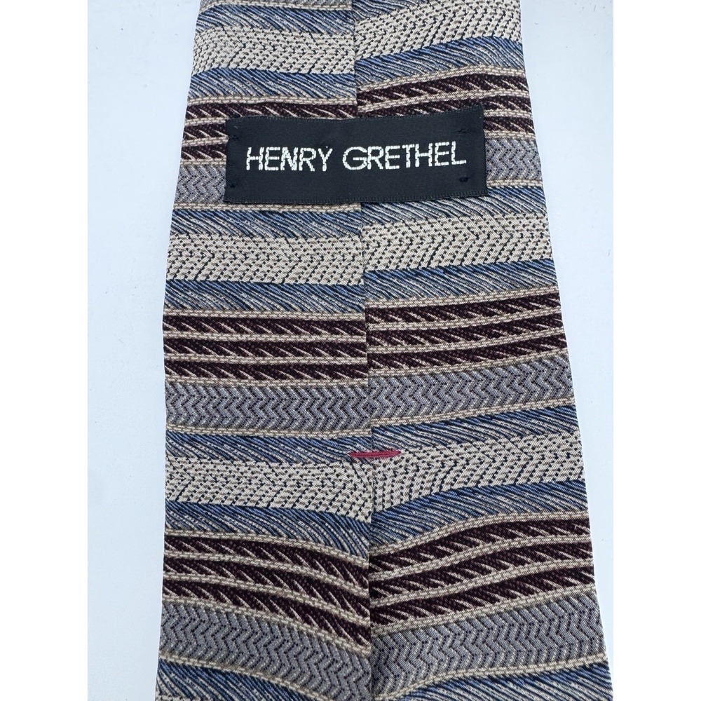 Vintage 1980s Henry Grethel 100% Imported Silk - Striped Herringbone Pattern - Picture 2 of 7